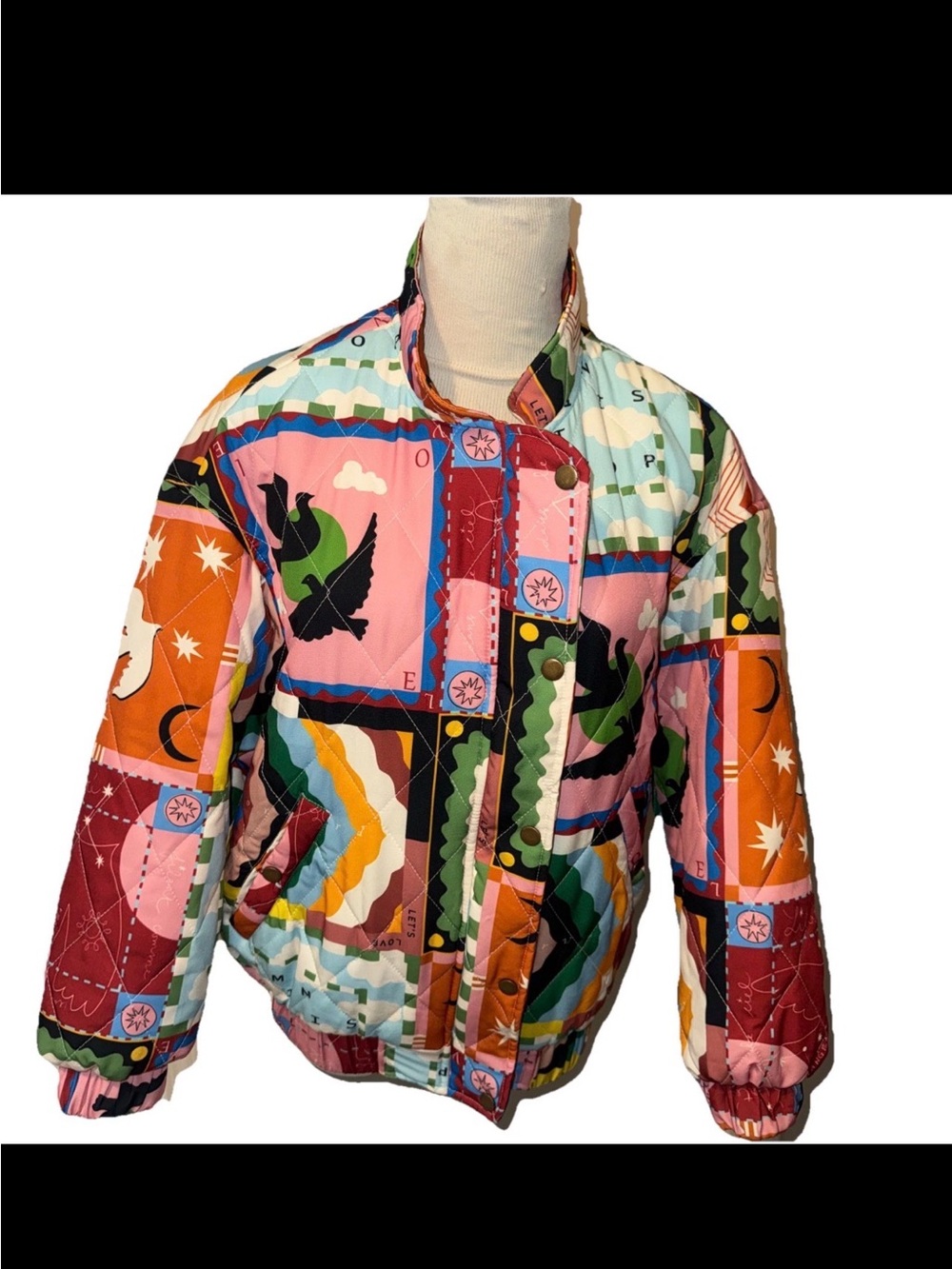 Sunday Up Quilted Patchwork Jacket Size Small  Long Sleeve Pockets Coat Red Blue